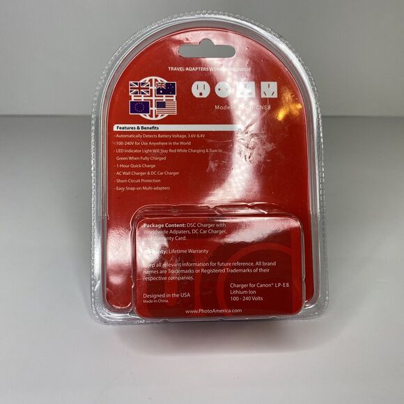 Photo America Rapid Lithium Ion Battery Travel Charger Canon LP-E8 Worldwide NEW - Picture 7 of 9